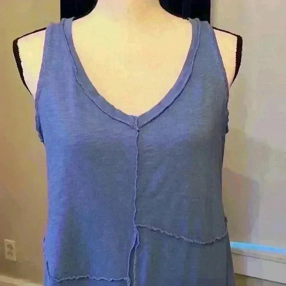 J Jill Exposed Seams Blue 100% Cotton Sleeveless Dress SizeS - Picture 5 of 15